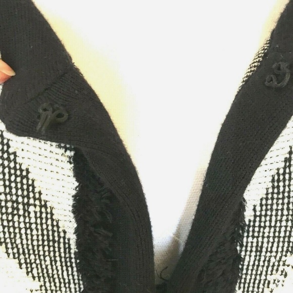 INC White Blk Gold Metallic Zebra Fringe Sweater Zip Pocket Cardigan - Picture 4 of 10